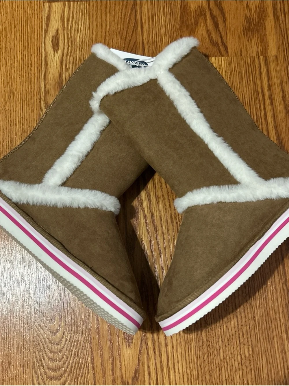 NWT Old Navy Tall Tan Cozy Boots Faux Suede Material Fur Lined Girl's Size 4